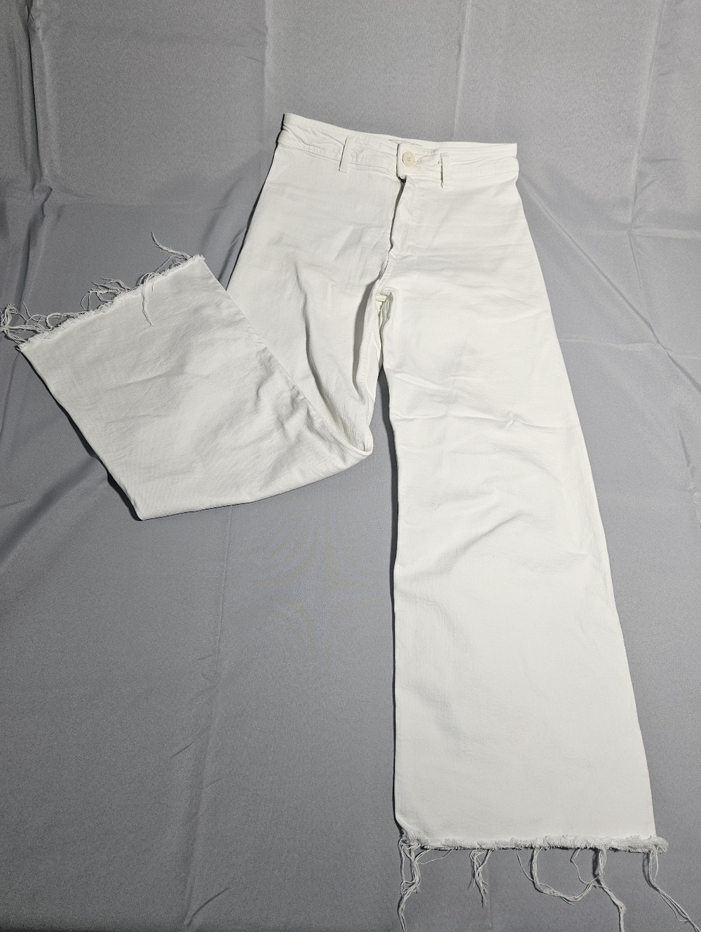 ZARA The Marine Straight High Rise Wide Leg Jeans White Coastal Nautical Size 8 - Picture 3 of 8